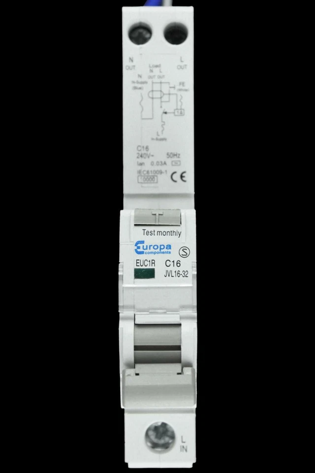 EUROPA 16 AMP TYPE C 10kA 30mA RCBO EUC1R.16/1C JVL16-32
