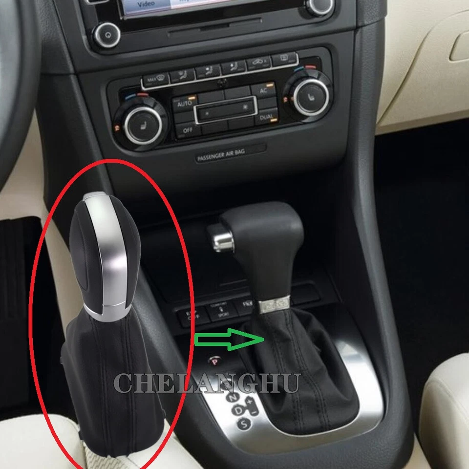 Pomo de cambio de marchas automático de cuero para VW Jetta 5 MK5 2006 2007 2008 2009 2010 Foto 2 de 4