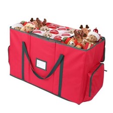 2-in-1 Christmas Ornament Storage Box Xmas Figurine Container with Dual Red