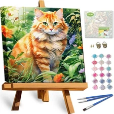 Framed Paint by Numbers Kit for Adults Beginners,12x12inch Orange Cat Paint by N