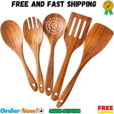 5 Piece Teak Wood Cooking Utensils Set Natura...