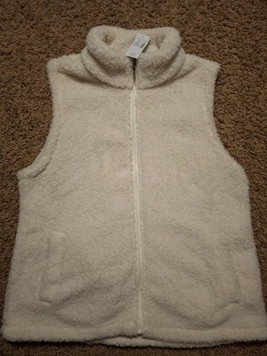 Women s Maurice s Fleece Polyester Fur Vest Medium White Cream Zip Up NWT 