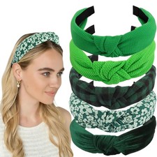 5 Pack Green Knotted Headbands for Women Girls Christmas Plaid Headbands Non ...