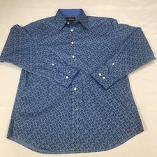 Cremieux Premium Men's Long-Sleeve Shirt L Blue White Geometric Print NWOT