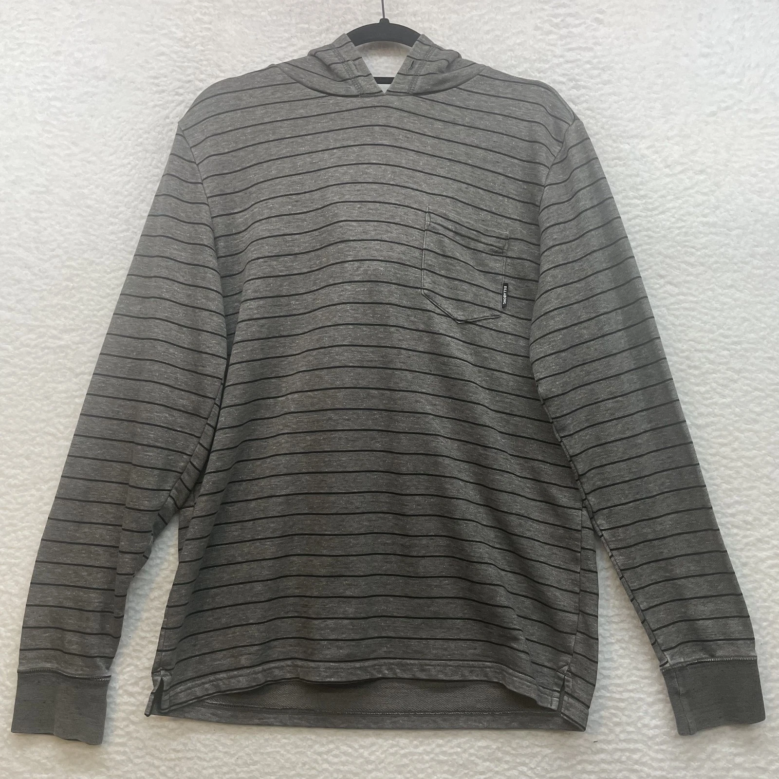 Billabong Pullover Hoodie Mens Medium Gray Black Stripe Lightweight Surf Skate