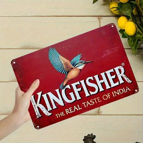 2D Flat, 1pc Vintage Kingfisher-Inspired Beer  Tin Metal Signs Indian Brewery De