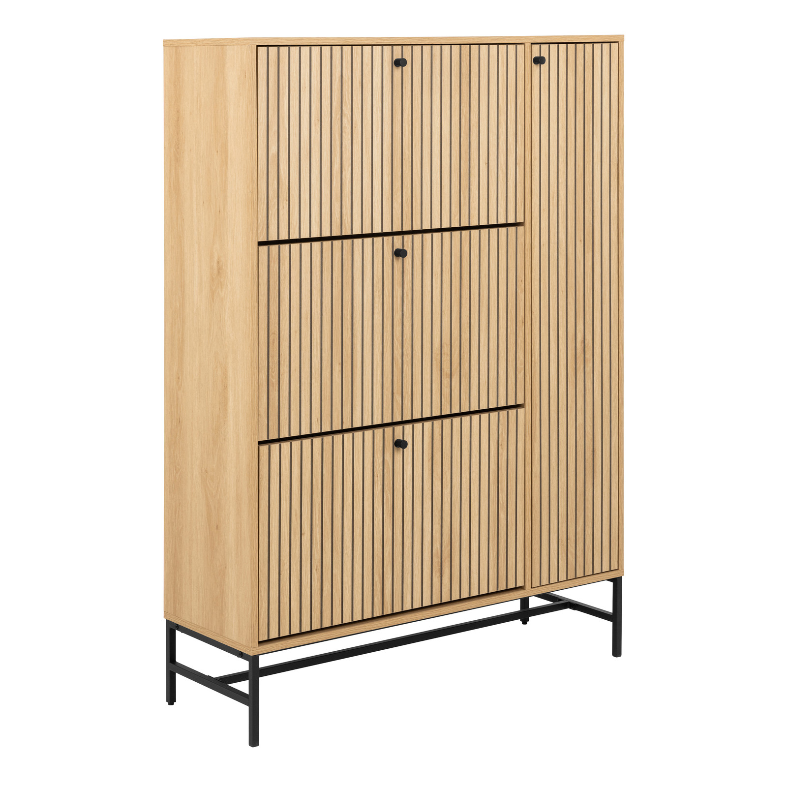 3 Door Shoe Cabinet with Drawer - Oak, Flip-Down Storage for Hallway