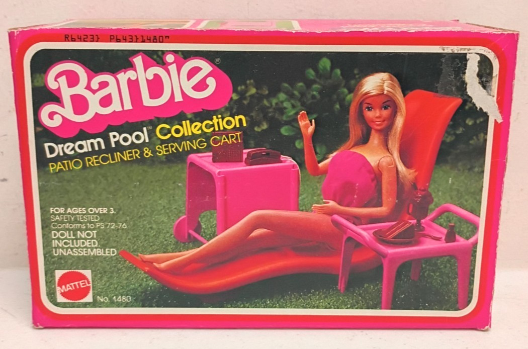 Barbie Dream Pool Collection Patio Reclinable y Carro de Servicio 1480 1980 Nuevo en Caja De Colección