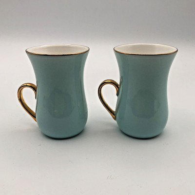 2 Blue & Gold Porcelain Turkish Coffee Cups Expresso Demitasse BHA Crown