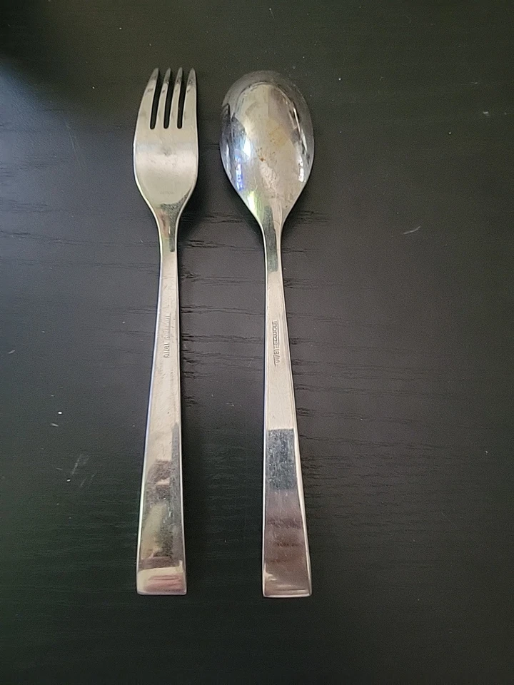 2 Pc Thomas Stainless Flatware Oval Soup Table Spoon & Dinner Table Fork Gloss - Image 3 of 4