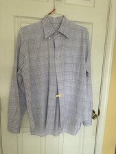 Men  s Loro Piana Lavender Check Button Down Long Sleeve Cotton Shirt Sz L