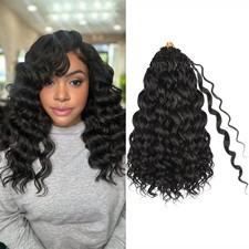 Pre Looped Ocean Wave Crochet Hair 14 Inch 8 Packs Black Boho Ocean Deep Wate...