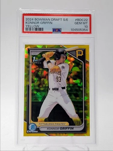 KONNOR GRIFFIN 2024 BOWMAN CHROME DRAFT 1ST SAPPHIRE YELLOW /75 PSA 10 Q0398