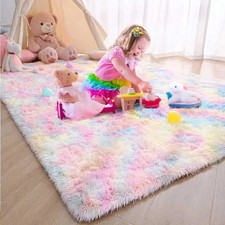 Fluffy Rainbow Area Rug Soft Plush Carpet for Bedroom Living Room Floor