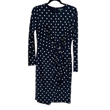 Lauren Ralph Lauren Dress Womens Size 8 Blue White Polka Dot Long Sleeve Midi