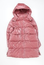 Marks and Spencer Girls Pink Hooded Long Puffer Coat 10-11 Years Winter Jacket