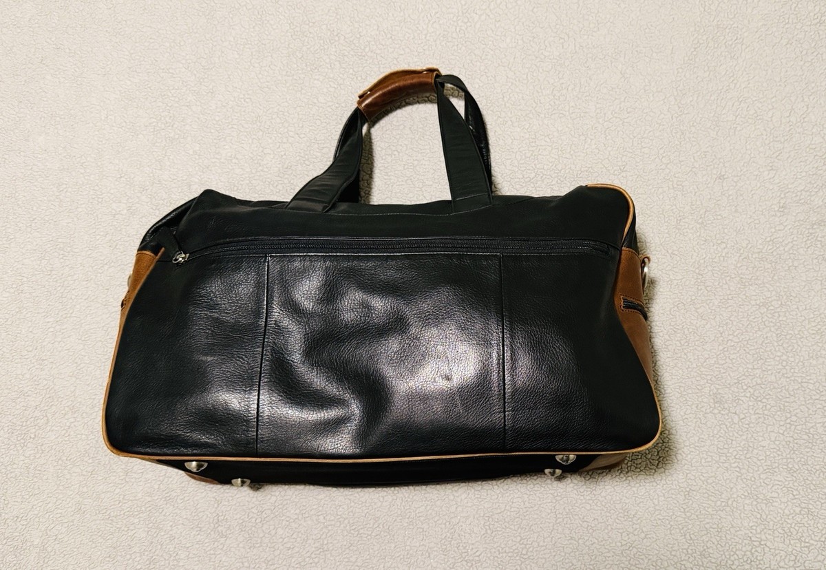 Overland Leather Duffel Bag with Shoulder Strap Two-Tone Soft & Great Condition View 3