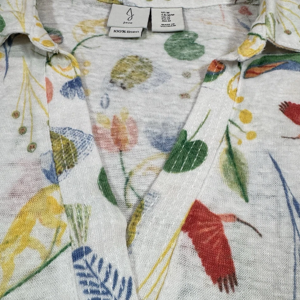Blusa botánica Joie 100 % lino estampado floral talla M blanca multicolor Foto 4 de 4