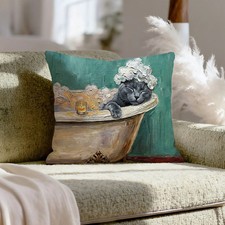 "Spa Day" - Solid Grey Pillow Cover - Cat Lover Home Decor