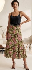 VTG Anne Klein Maxi Godet Skirt Floral Sequined Lined 82 Virgin Wool Women 14