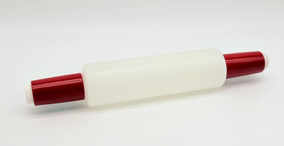 Vintage Red 16'' Fillable TUPPERWARE Rolling Pin 9'' Body 3'' Handles with Cap
