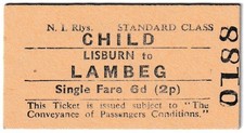 NORTHERN  IRELAND  RWYS.       -    Lisburn   -  Lambeg     CHILD  TICKET