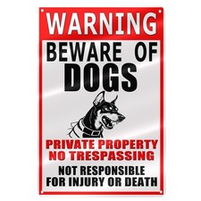 Beware of Dog Sign Metal Outdoor Fence Property Warning Rust Resistant 8x12