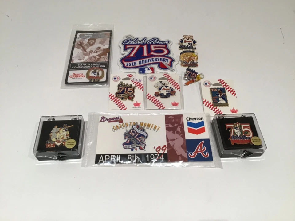 Hank Aaron Commemorative 715 HR Rawlings Official Baseballs, Assort Pins + Patch - Image 4 of 4