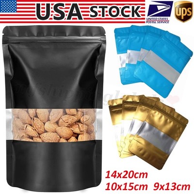 Mylar Foil Bags Smell Proof Food Storage Stand Up Zip Seal Pouches with Window