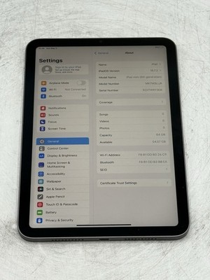 Apple iPad mini (6th Generation) A2567 64 GB, Wi-Fi, 8.3 in - Space Gray