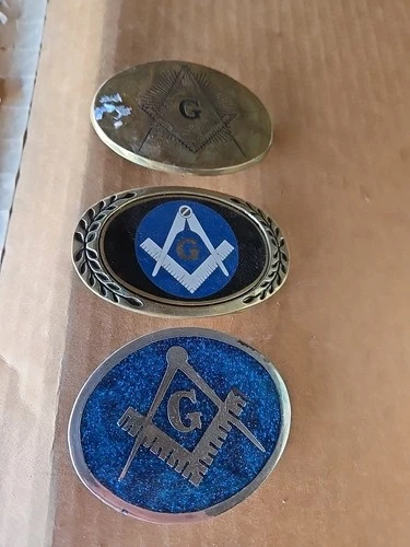 Lot Of 3 Vintage Freemason Masonic Belt Buckle Symbol