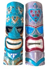 SET OF 2 20" TIKI MASK HAWAIIAN WALL ART ISLAND HOME DECOR TRIBAL BAR TROPICAL