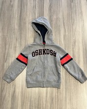 OshKosh B  gosh Boys Zip-Up Hooded Gray Red Navy Sweatshirt Size 5