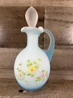 Fenton L.G. Wright Blue Satin Overlay Handpainted Flowers Cruet