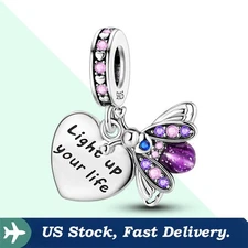KUNSIR 925 Sterling Silver Glow-in-Dark Firefly Heart Tag Charm For Bracelet DIY