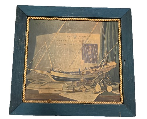 VTG Signed Artist Walter Benoldi “The Old Ship” Folk Art Still Life Print Art