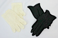 2 Pair Vtg Gloves Childs Girls 1950s 60s Retro Black Ivory Japan Stretch Nylon
