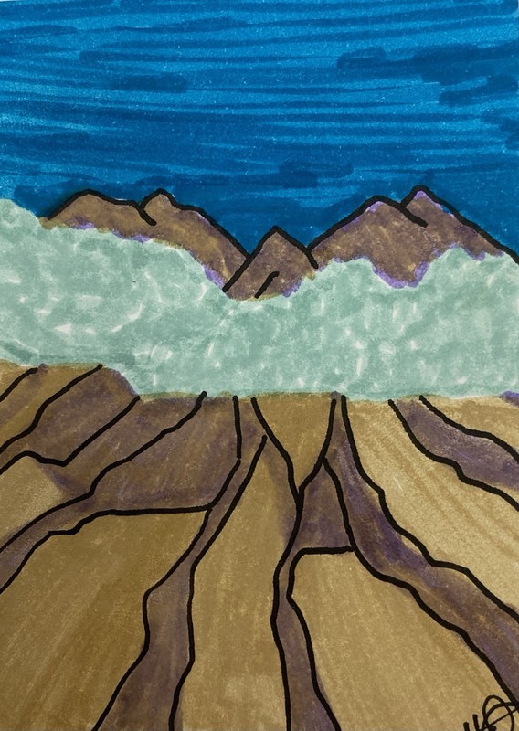 ACEO Original Mixed Media Painting Mt. St. Helens 2.5x3.5 Nature Art Card