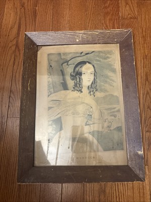 Antique 19th Century Rustic Original Old Frame w/ N. Currier Print