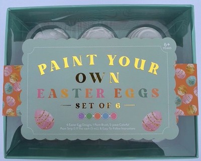 Set Of 6 Paintable Plaster Embossed 3D Easter Eggs 5 Paints (2 R Glitter Paints)
