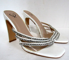 Windsor Clear Strap Rhinestones White Heels Mule Womens 8 Shine Wedding Formal