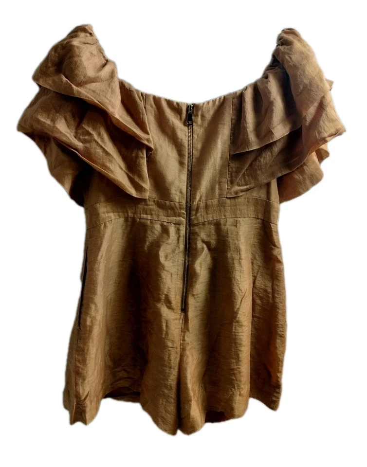 Sheike Off Shoulder Gold Short Ruffled Romper Play Suit Sz 14 GUC - image 4 of 4