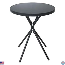 Chic 23" Metal Bistro Table with Tempered Glass Top - All-Weather Accent Table