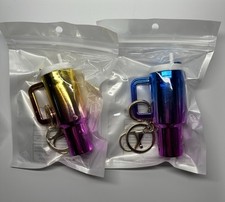 Lot of 2- Mini "Stanley Style" Tumbler Keychain Chapstick Holder Multicolored