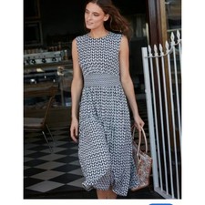 Boden Thea Sleeveless Midi Dress Size 16 Black White Jersey Chic Minimalist