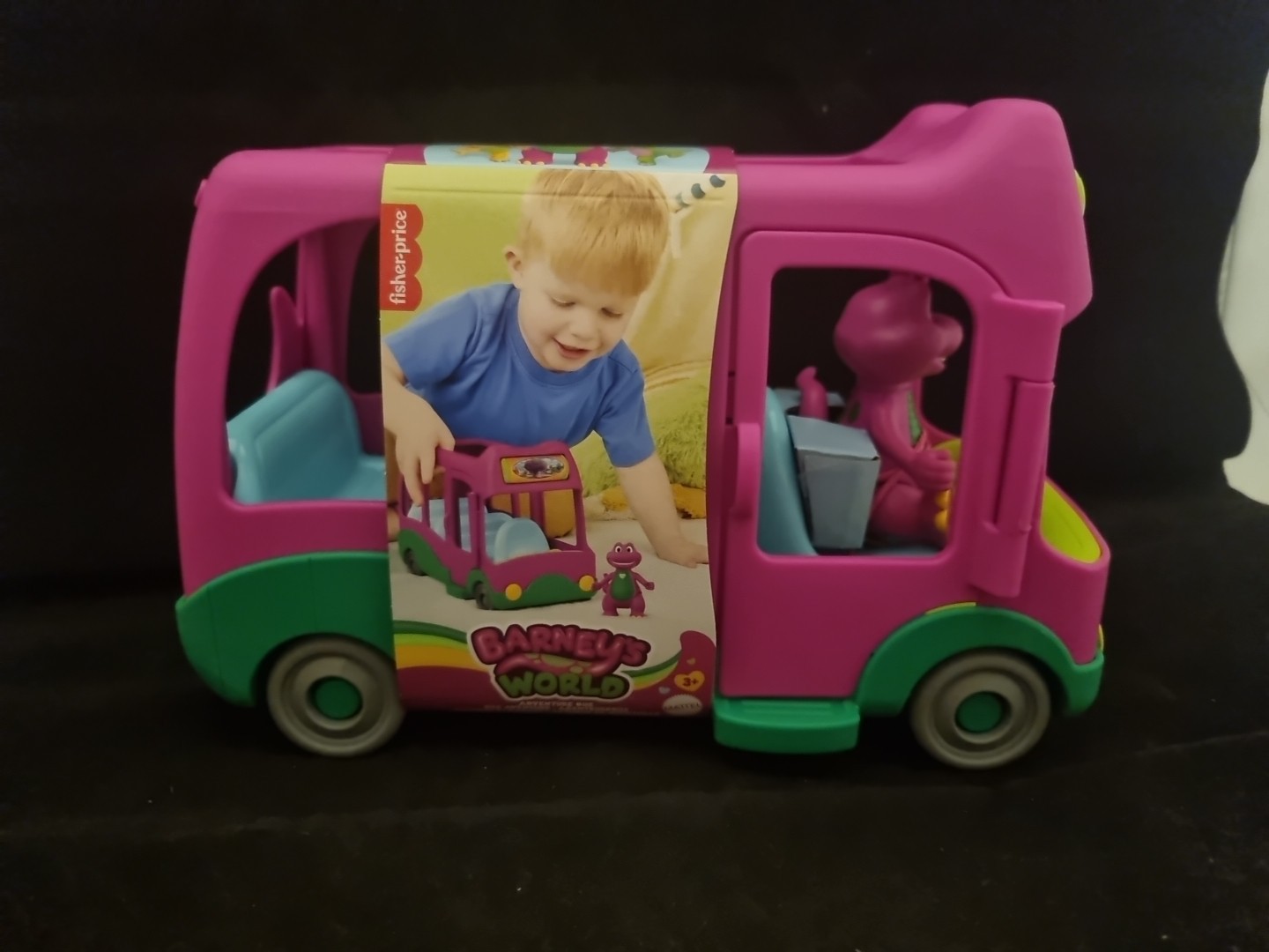 BARNEY'S WORLD ADVENTURE BUS PUSH-ALONG VEHICLE & BARNEY THE DINOSAUR FIGURE
