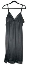 Vintage Black Satin Nylon Slip Dress Adjustable Straps Nightgown