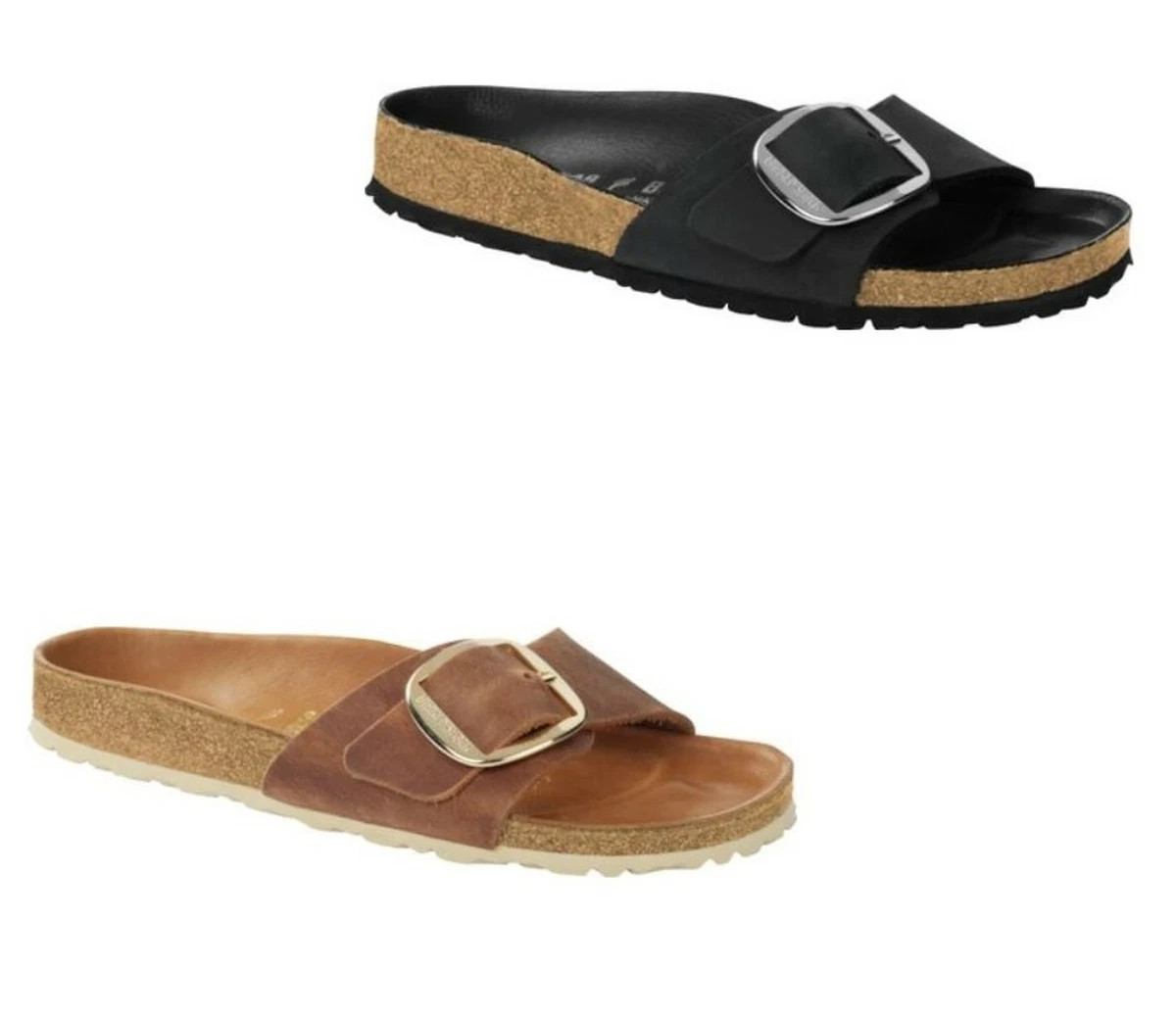 Birkenstock Madrid Big Buckle Cognac Black Gold Sandals Mules Slippers NEW Shoes