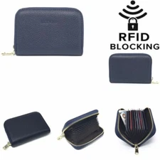 RFID Blocking Security Leather Mini Wallet Card Cash Holder-Dark Blue 