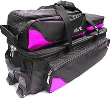 Womens 3 Ball Roller Bowling Bag Black/Hot Pink Shoe Compartment, Compact Wheels